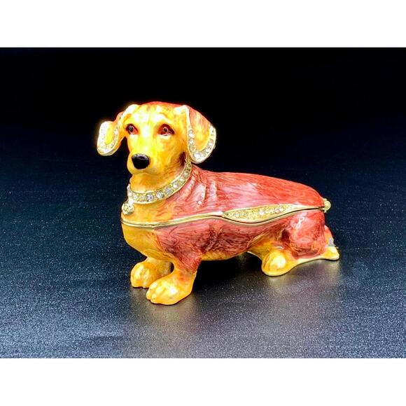 Other - 🐾 Dachshund Dog Trinket Box – Enamel Hinged Mini Keepsake with Crystals